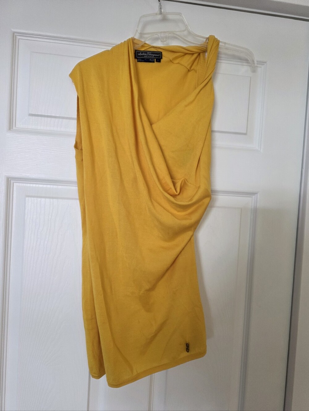 Salvatore Ferragamo sleeveless draped top Twisted One shoulder neckline. Size L
